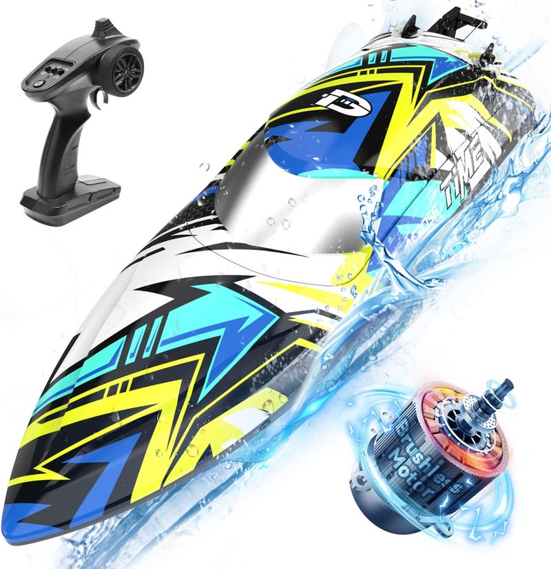 DEERC Brushless Remote Control Boat, 30+ mph Self-Righting RC Boat Racing for Pool & Lake, Full Proportional 2.4Ghz Fast Summer Water Toy with LED Light for Adults & Kids - Image 1